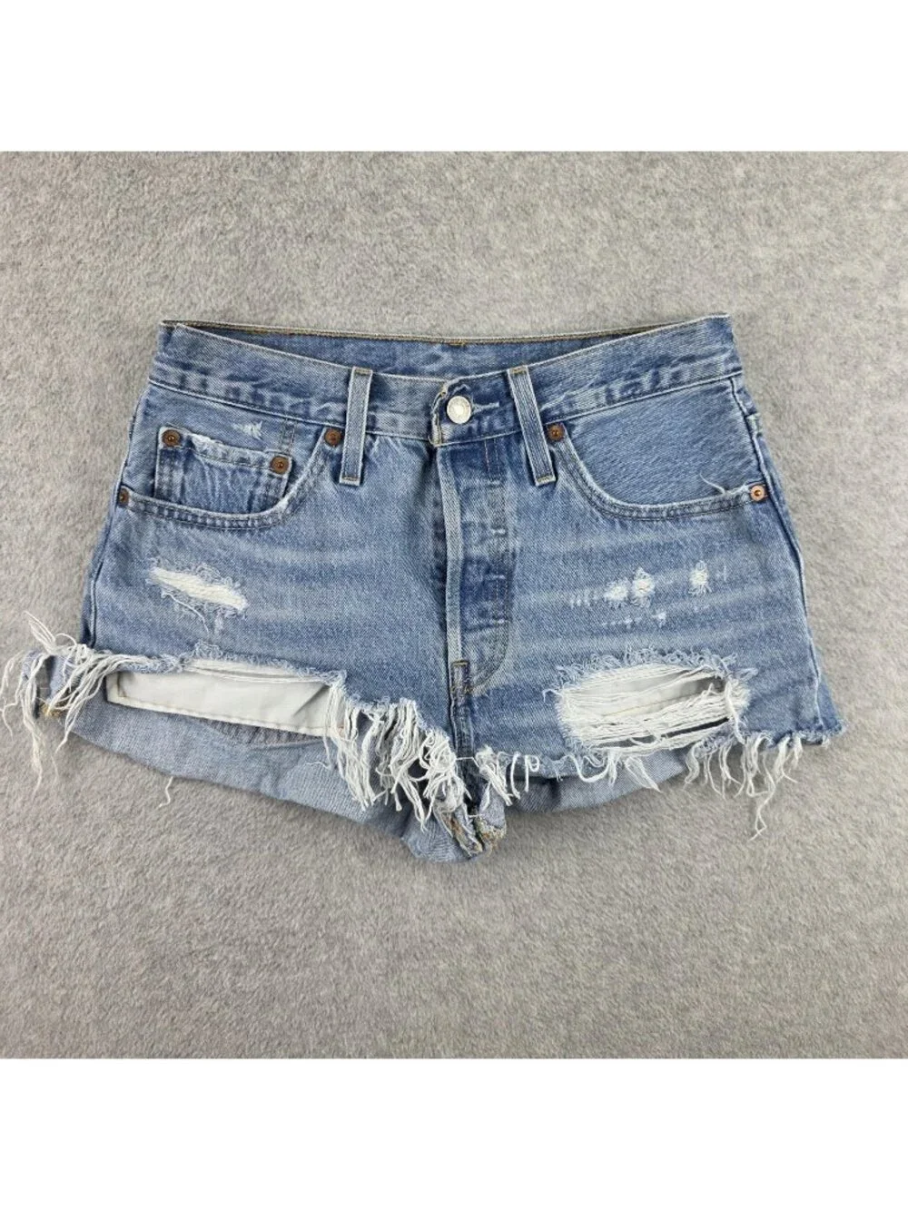 Levis 501 Cut Off Shorts Womens 27 High Rise Button Fly Distressed Frayed Denim